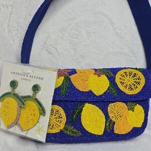 Blue and Yellow Beaded Crossbody Bag